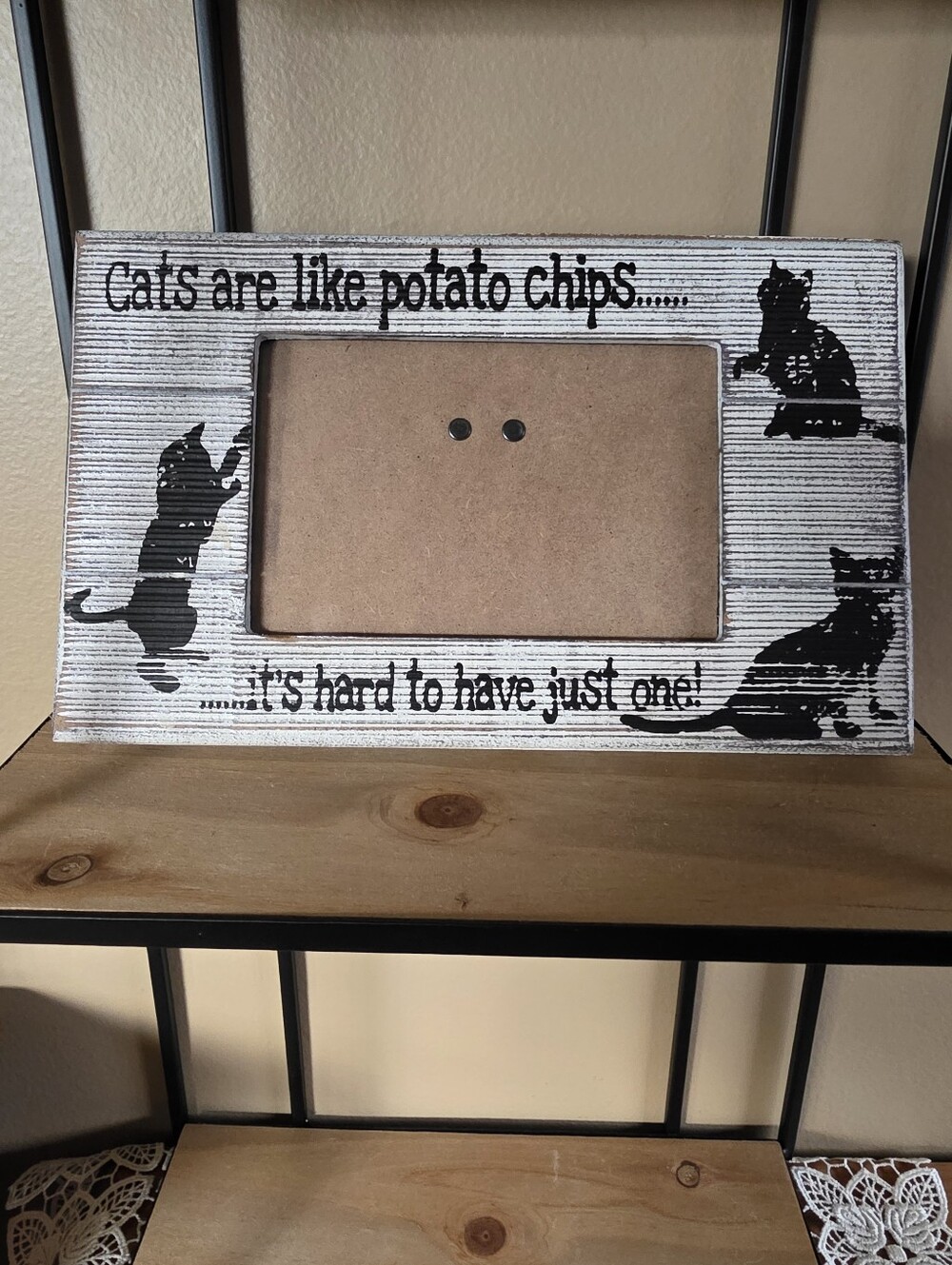 Whitewashed Rustic Wooden Picture Frame "Cats Are Like Potato Chips..."